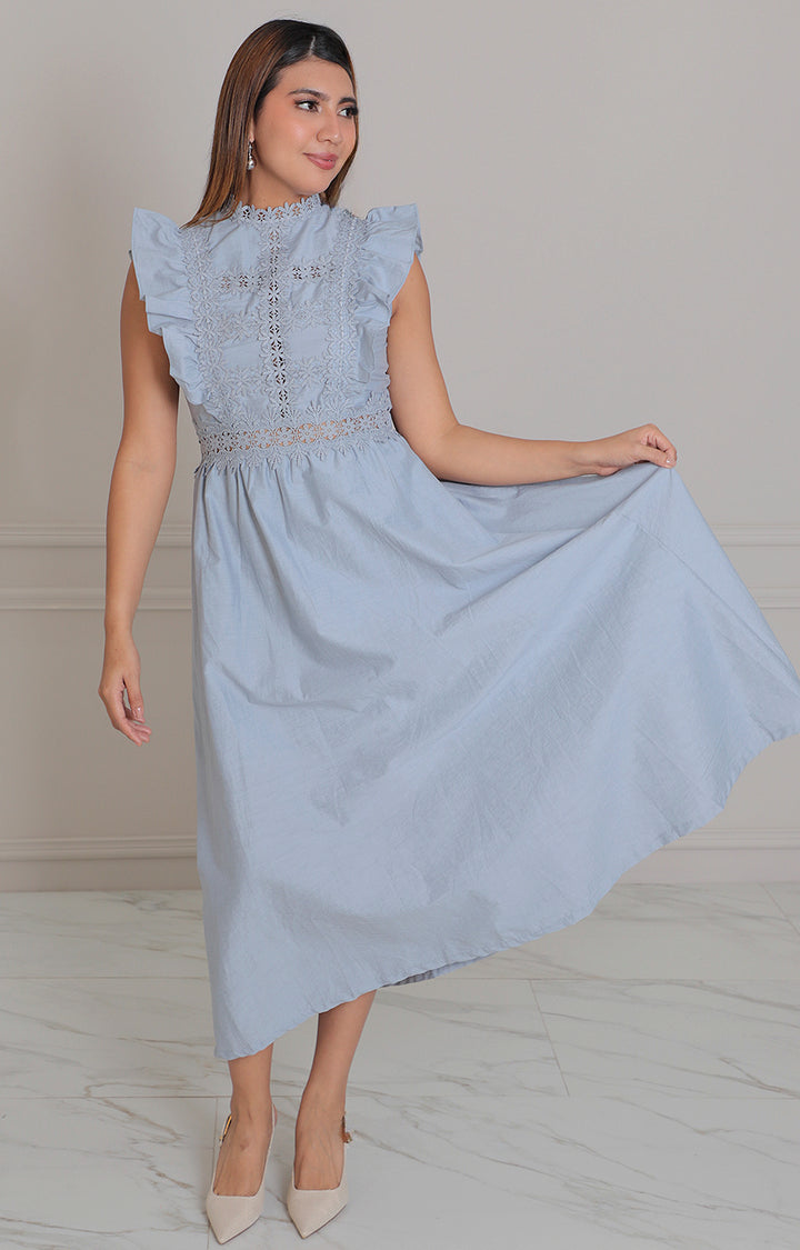Vestido azul con bordado - VESTIDO LARGO REGULAR Boutiquemirel 