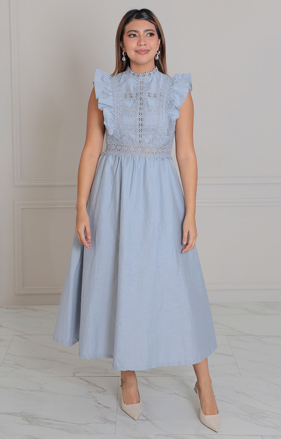 Vestido azul con bordado - VESTIDO LARGO REGULAR Boutiquemirel 