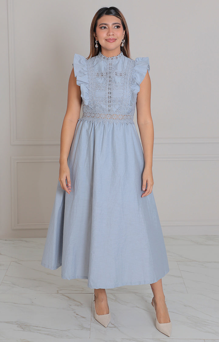 Vestido azul con bordado - VESTIDO LARGO REGULAR Boutiquemirel 