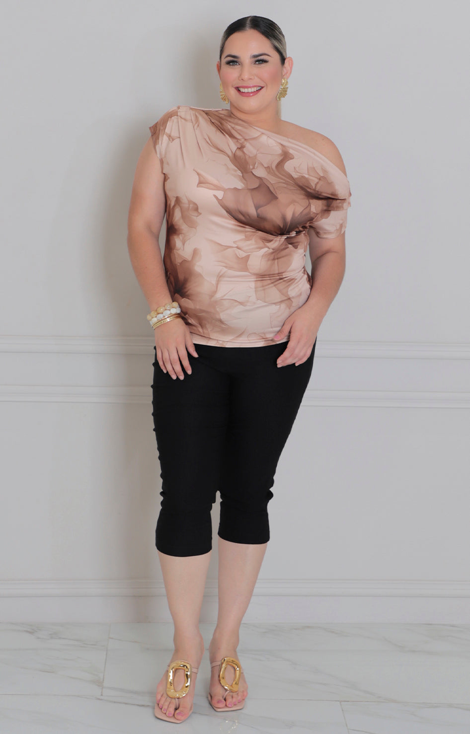 Blusa beige estampada - BLUSAS CURVY Boutiquemirel 