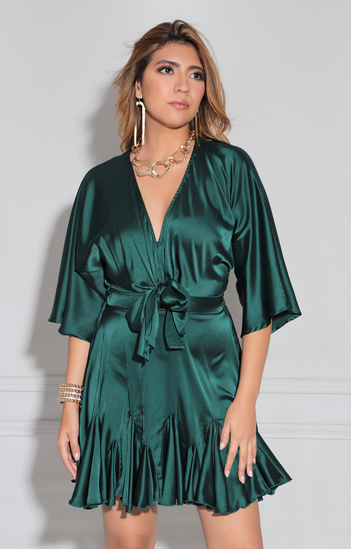 Vestido verde satinado