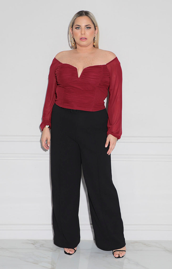 Blusa vino con fruncido