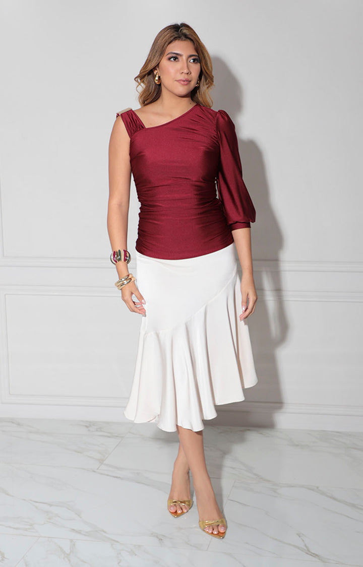Blusa vino asimétrica