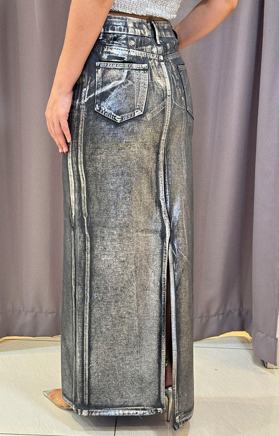 Falda negra denim con plata - Boutiquemirel