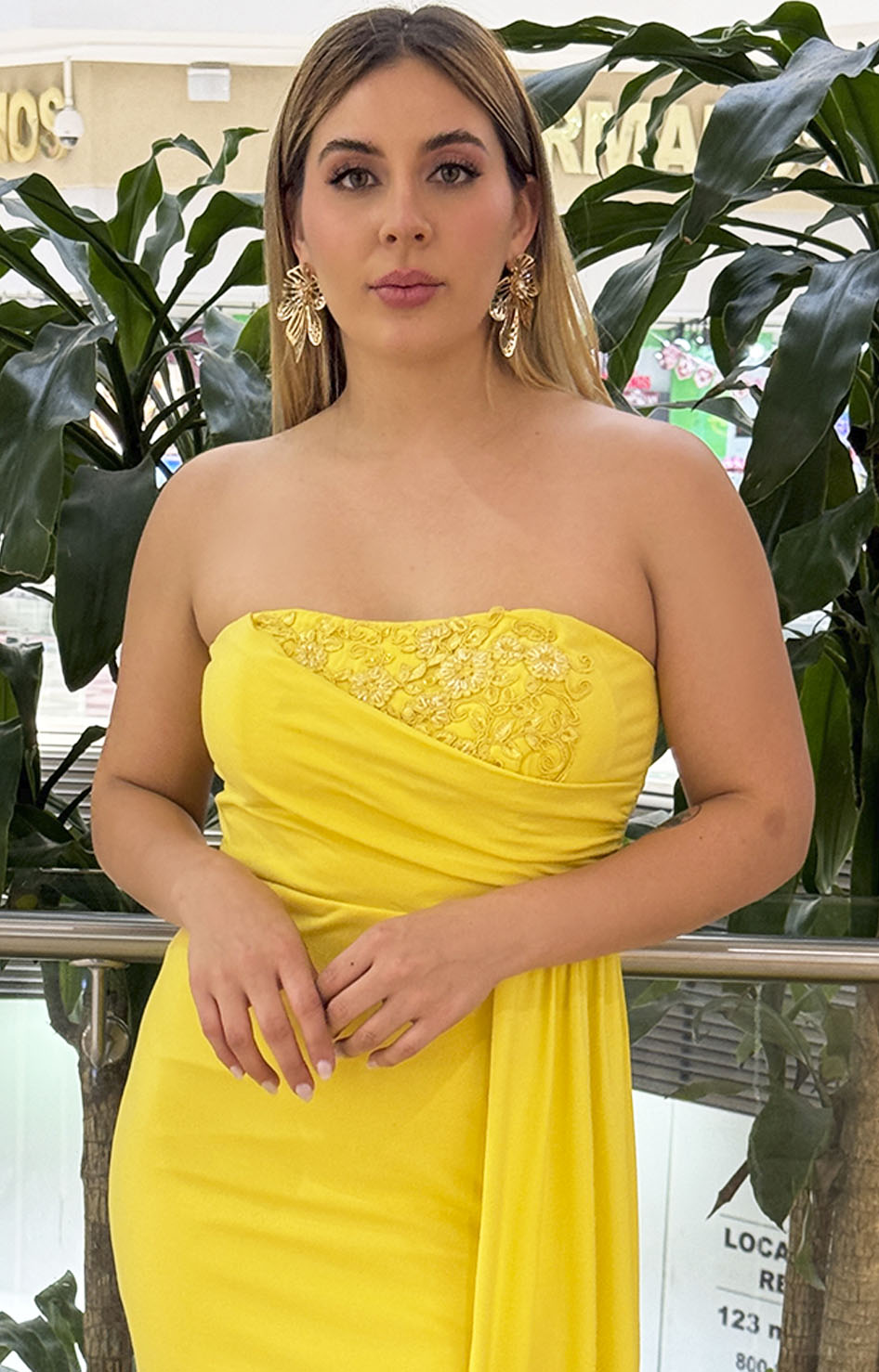 Vestido amarillo strapless - Boutiquemirel