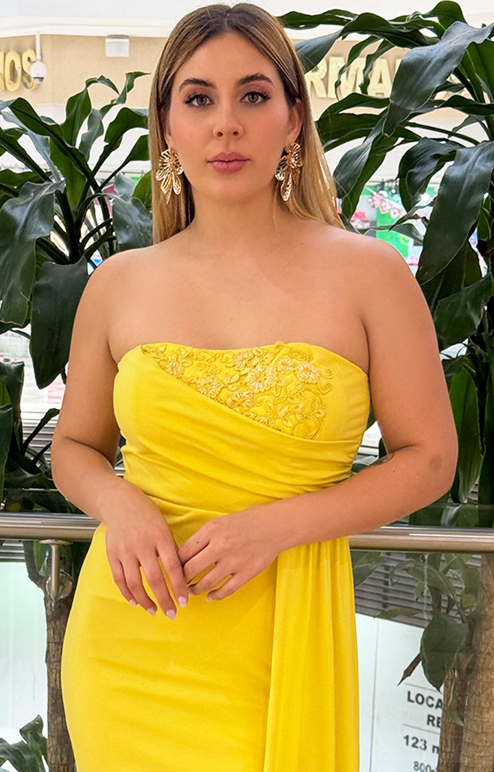 Vestido amarillo strapless - Boutiquemirel