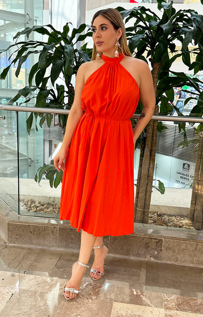 Vestido naranja plisado - Boutiquemirel