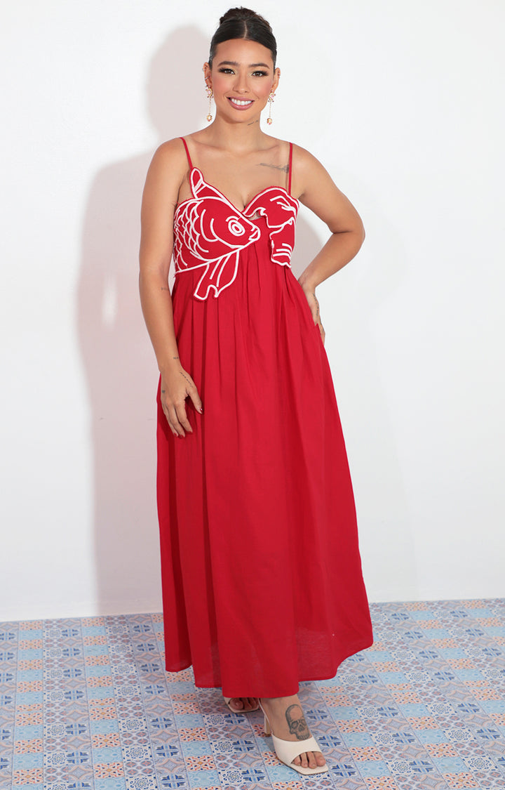 Vestido rojo de tirantes con bordado - VESTIDO Boutiquemirel 