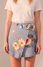 Short falda denim estampada