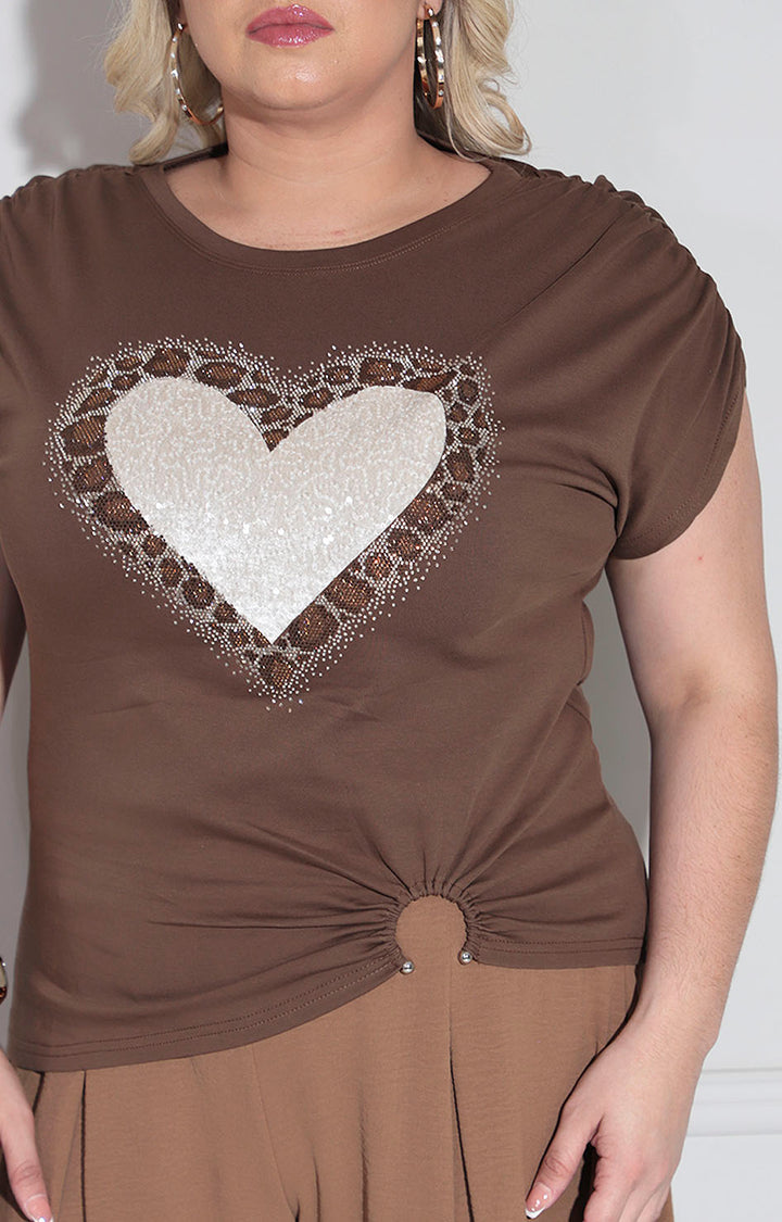 Blusa café estampada