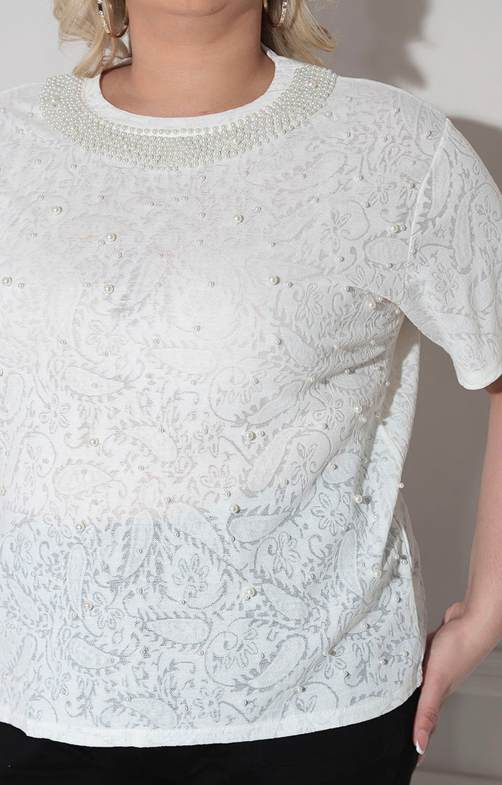 Blusa beige con perlas