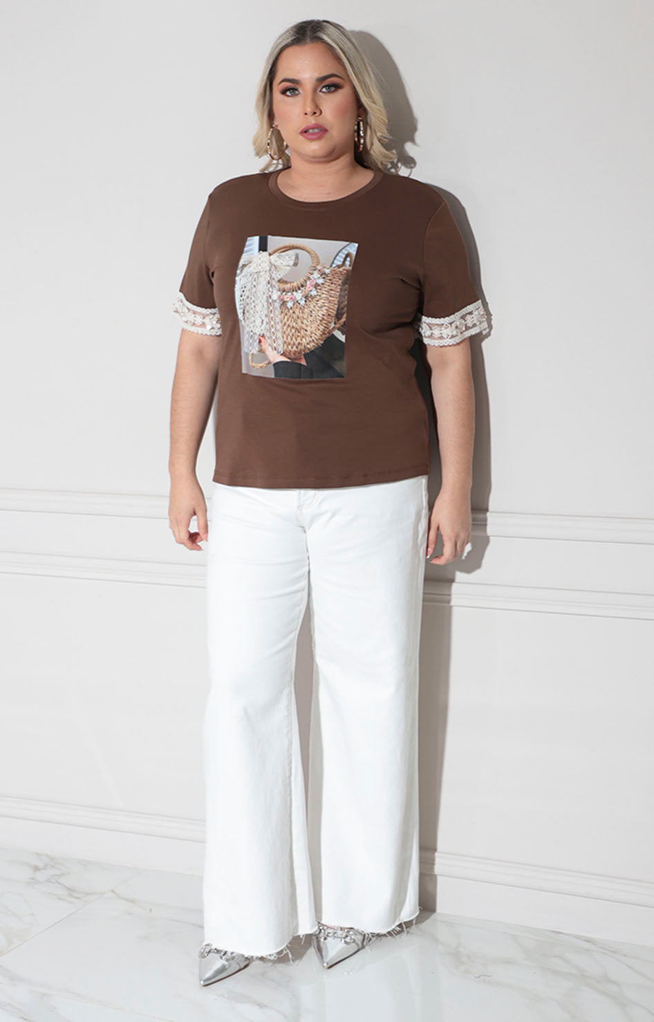 Blusa café estampada