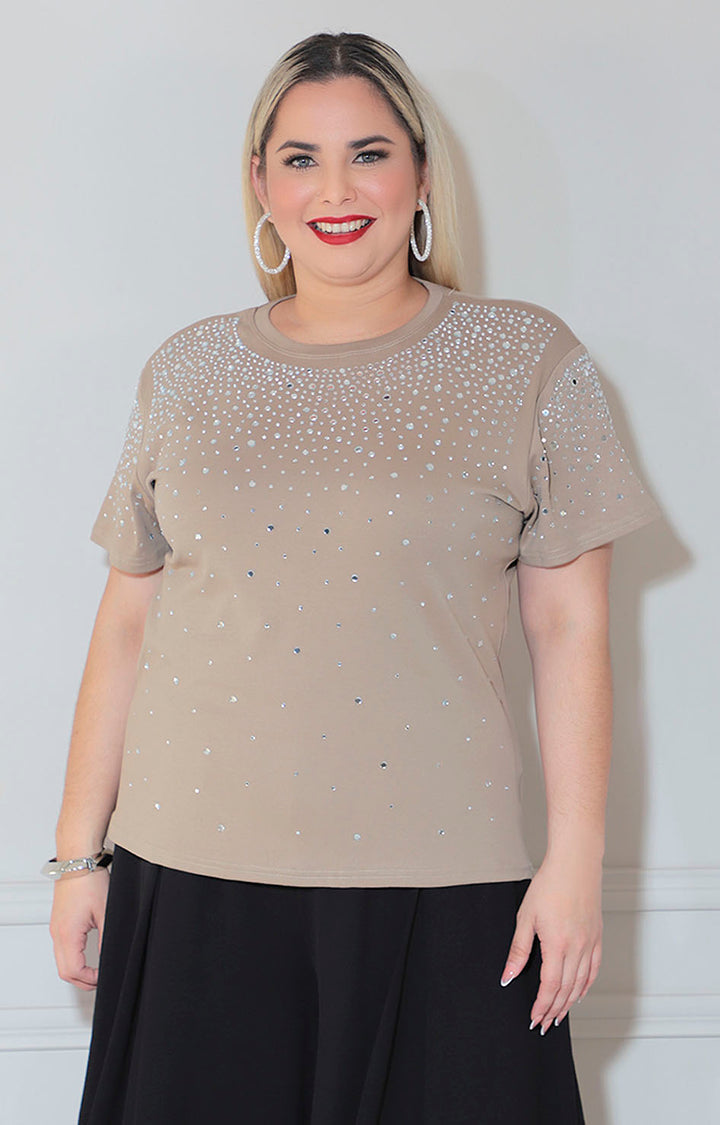 Blusa beige con brillos