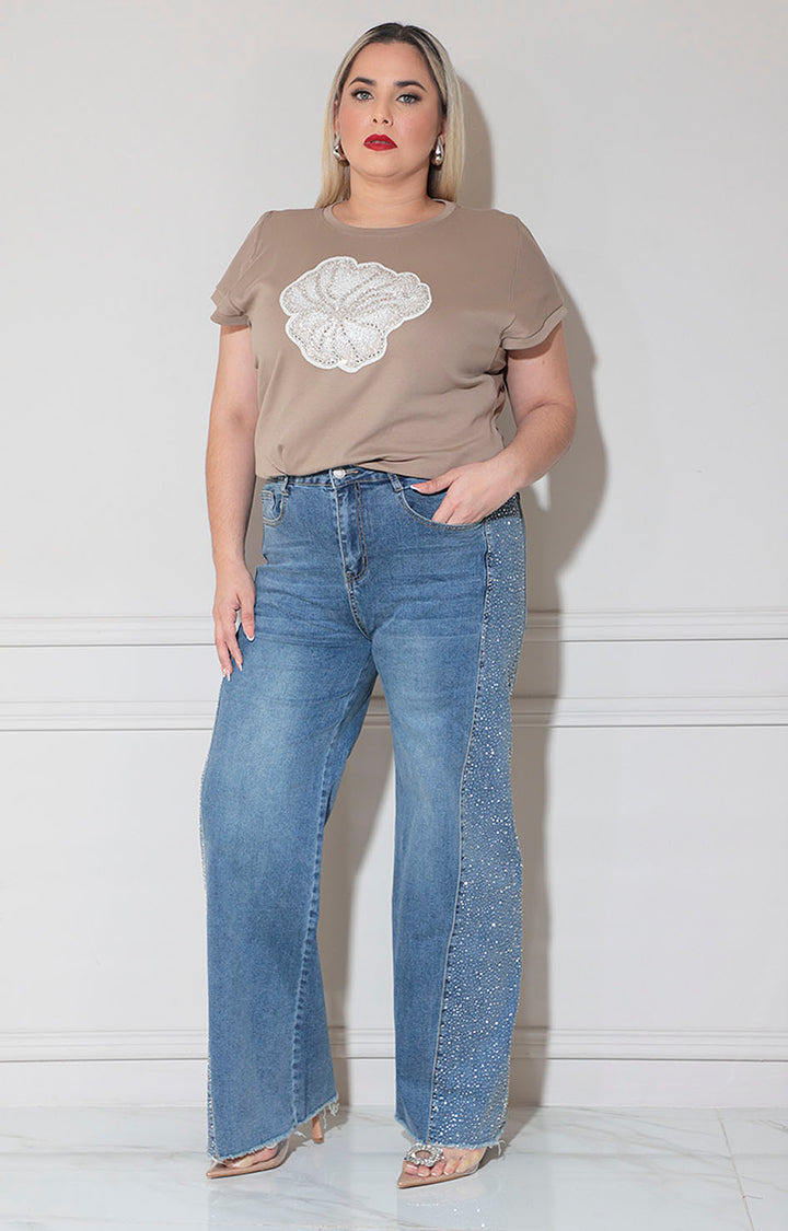 Pantalón denim con brillos