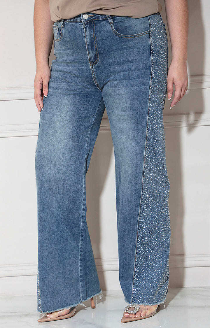 Pantalón denim con brillos