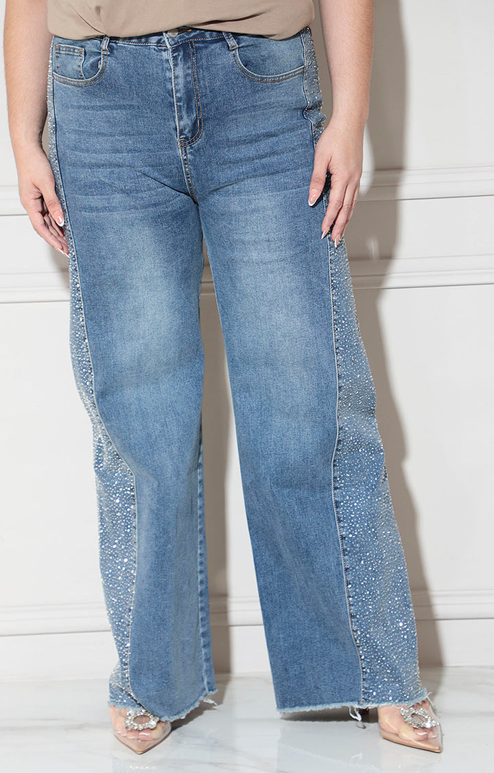 Pantalón denim con brillos