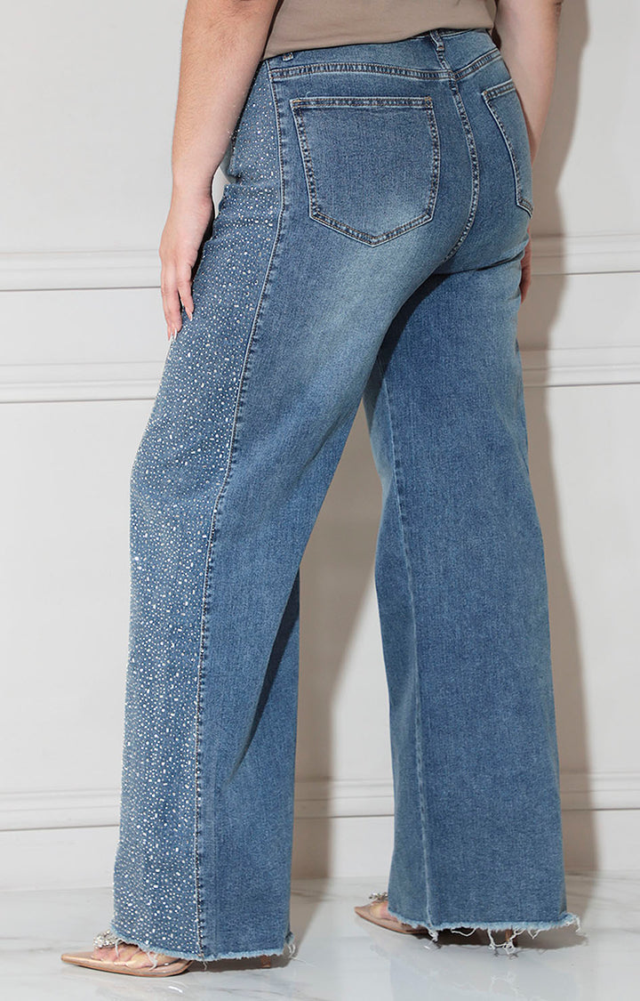 Pantalón denim con brillos