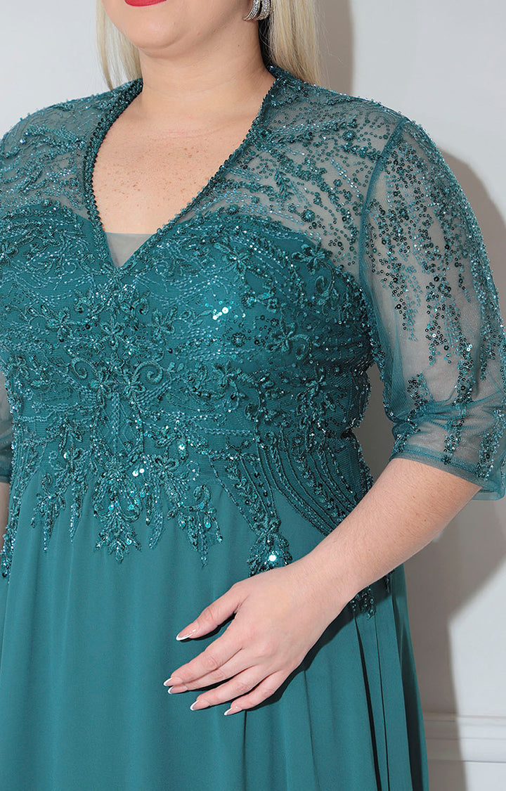 Vestido verde con pedrería