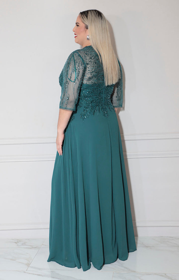 Vestido verde con pedrería