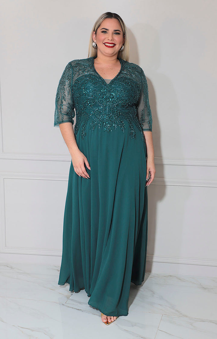 Vestido verde con pedrería