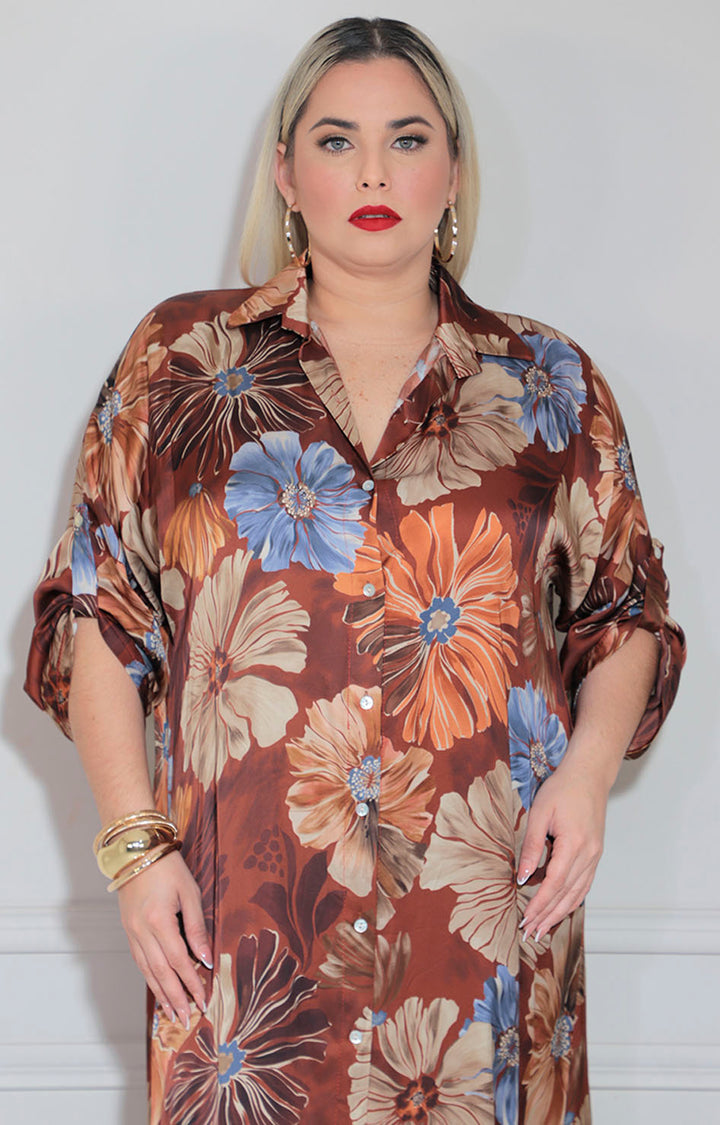 Vestido café estampado