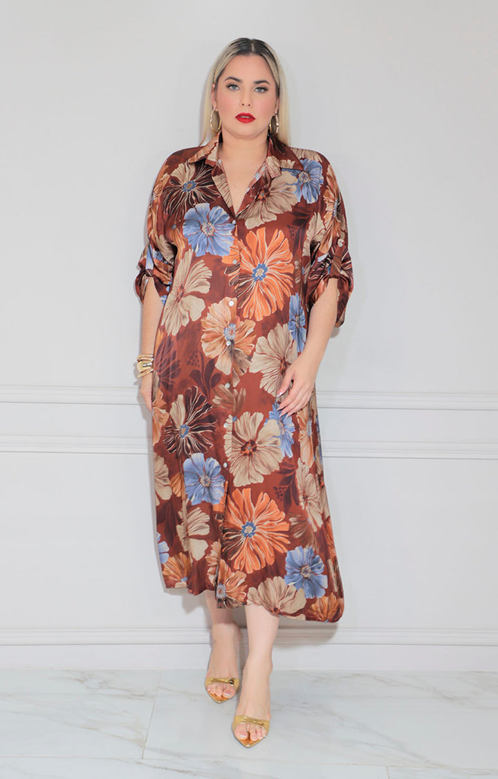 Vestido café estampado