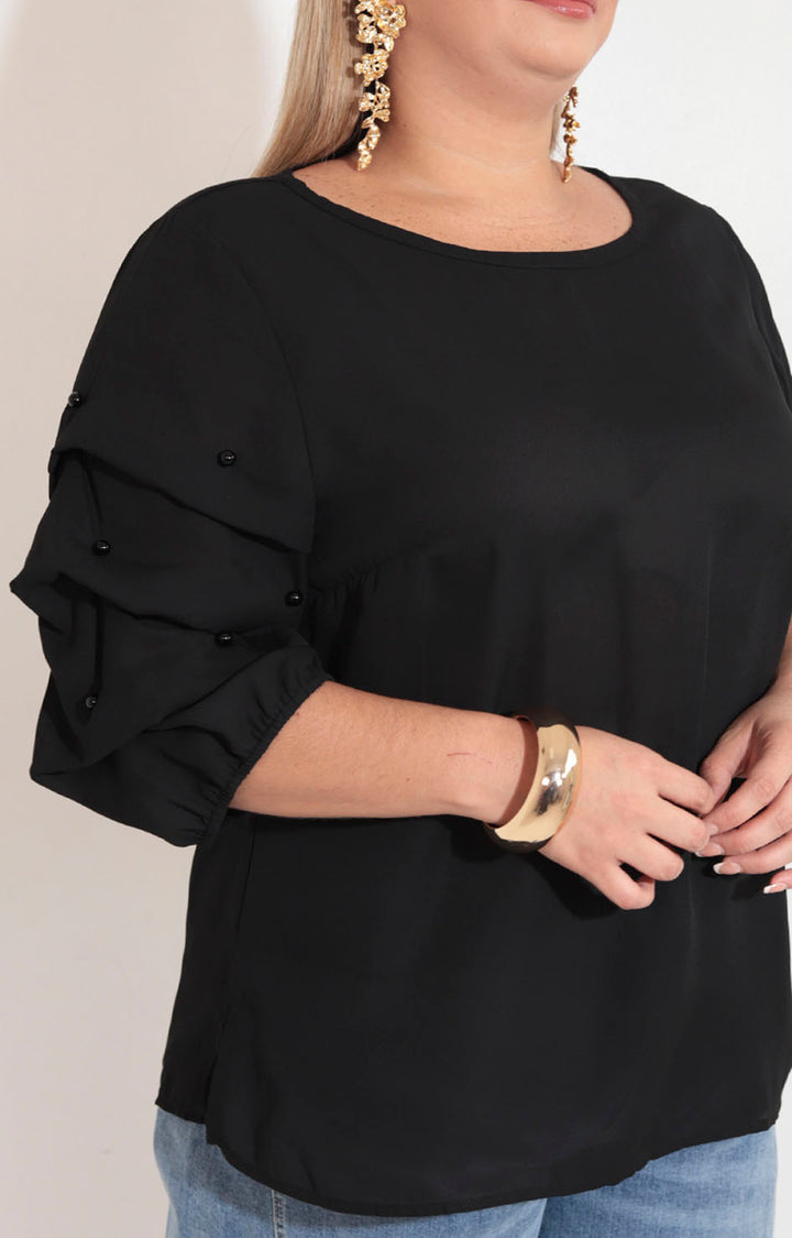 Blusa negra con perlas - BLUSA XL Boutiquemirel 