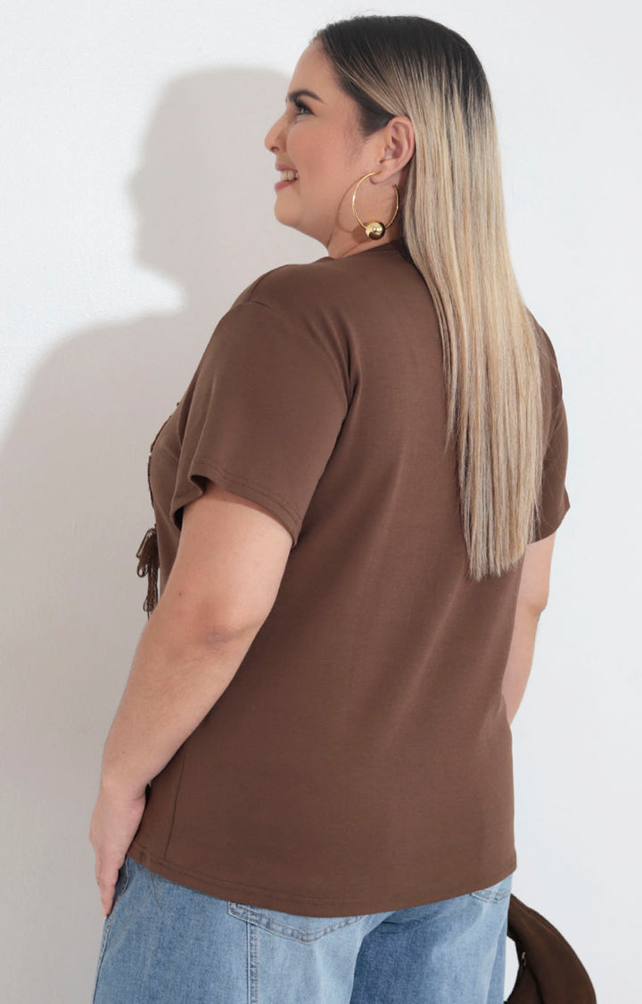 Blusa café con moños - BLUSA XL Boutiquemirel 