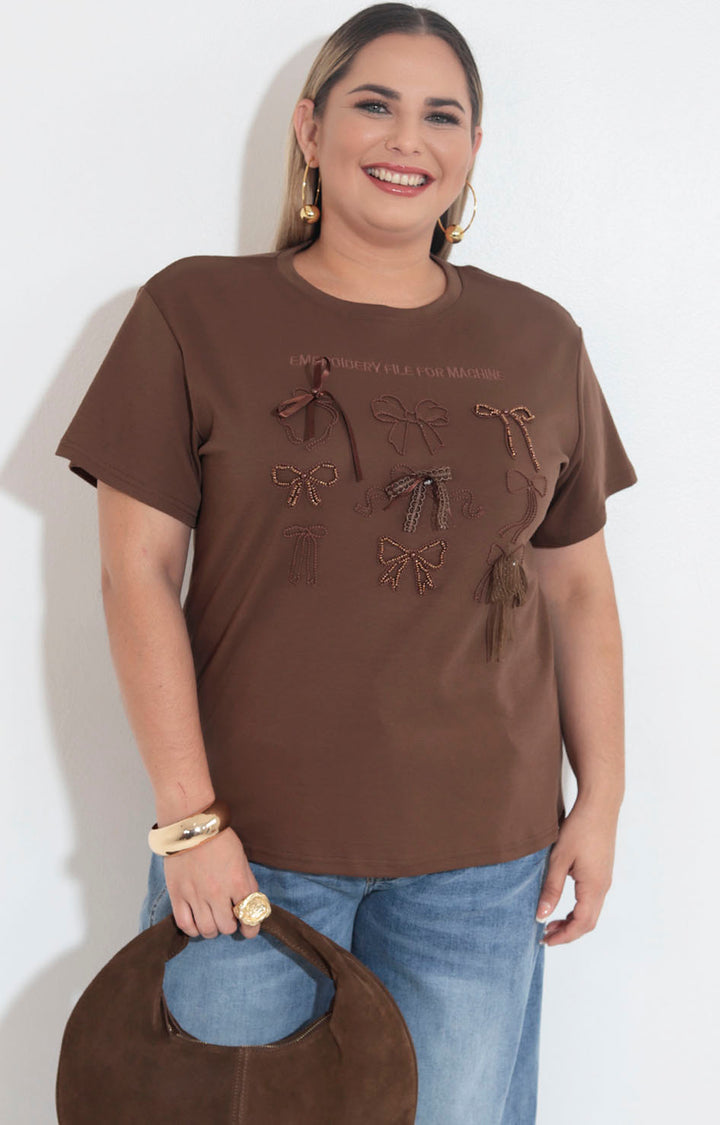 Blusa café con moños - BLUSA XL Boutiquemirel 