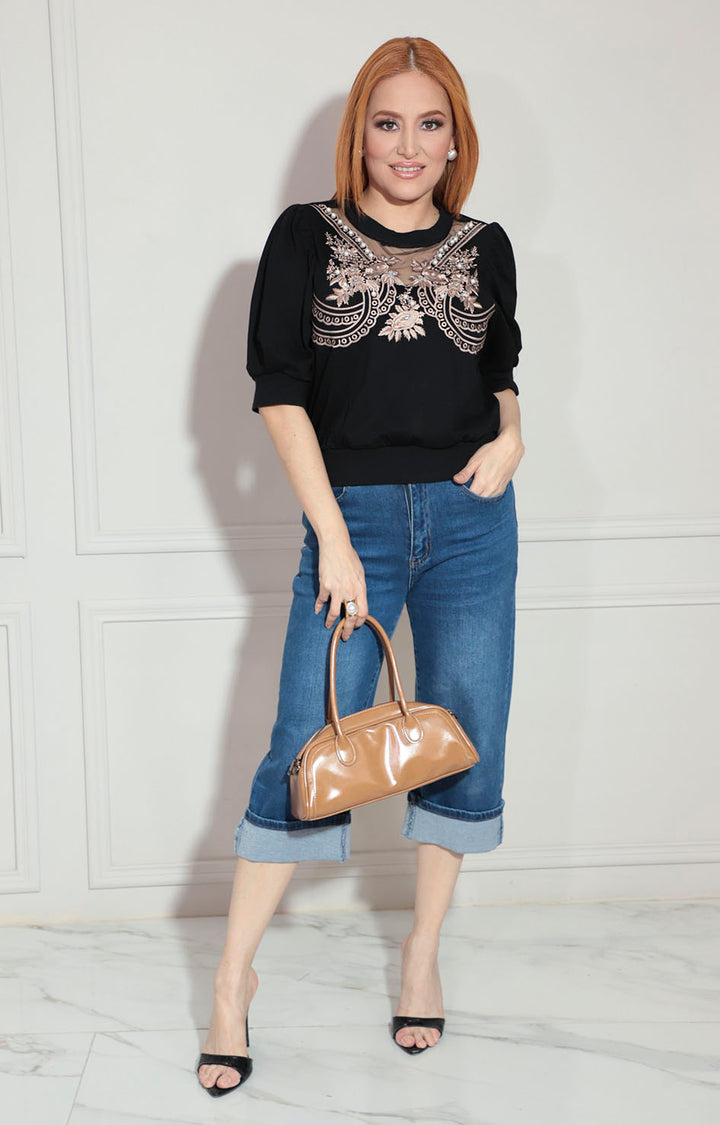 Blusa negra bordada - BLUSA Boutiquemirel 