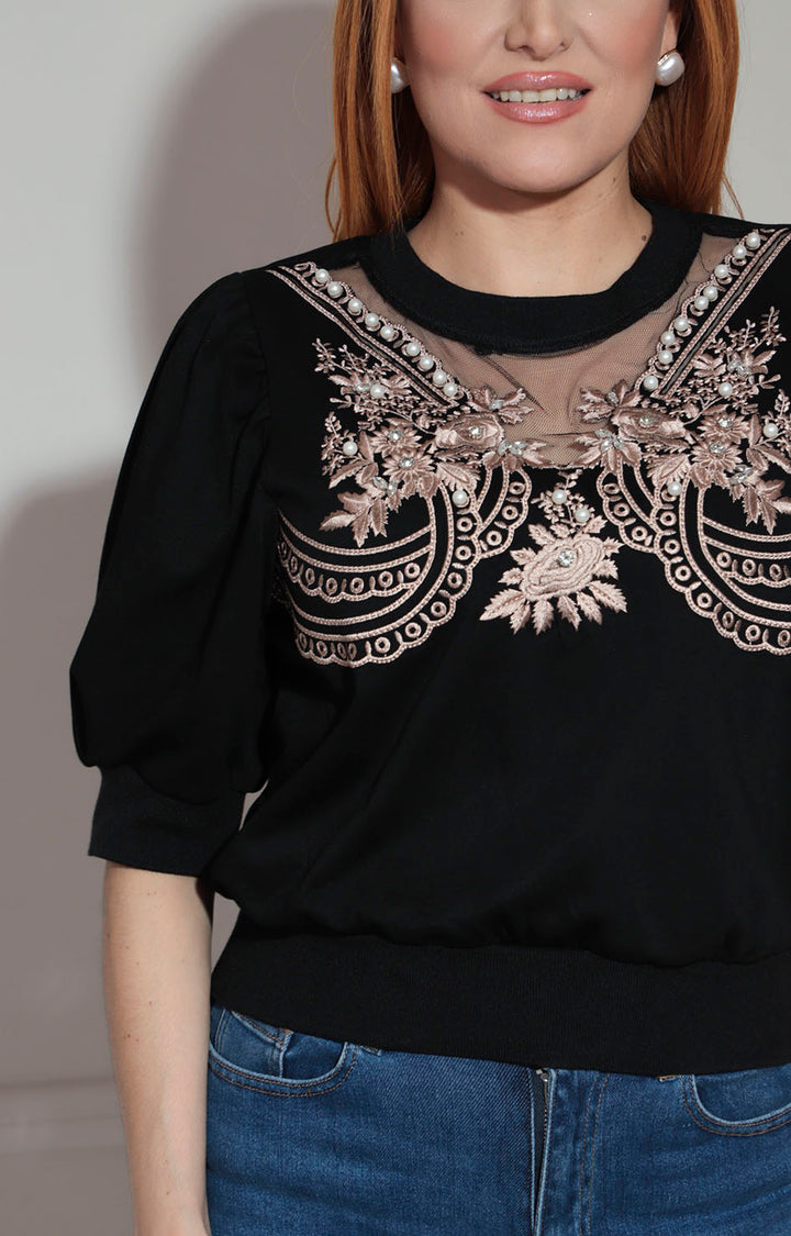 Blusa negra bordada - BLUSA Boutiquemirel 