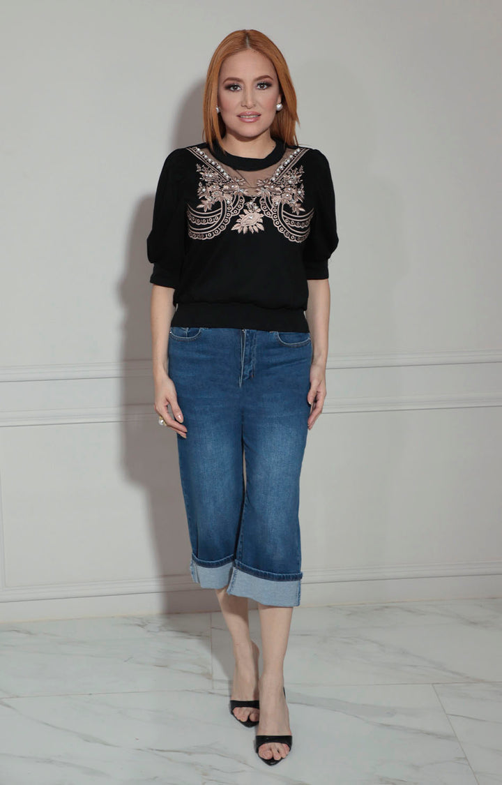 Blusa negra bordada - BLUSA Boutiquemirel 