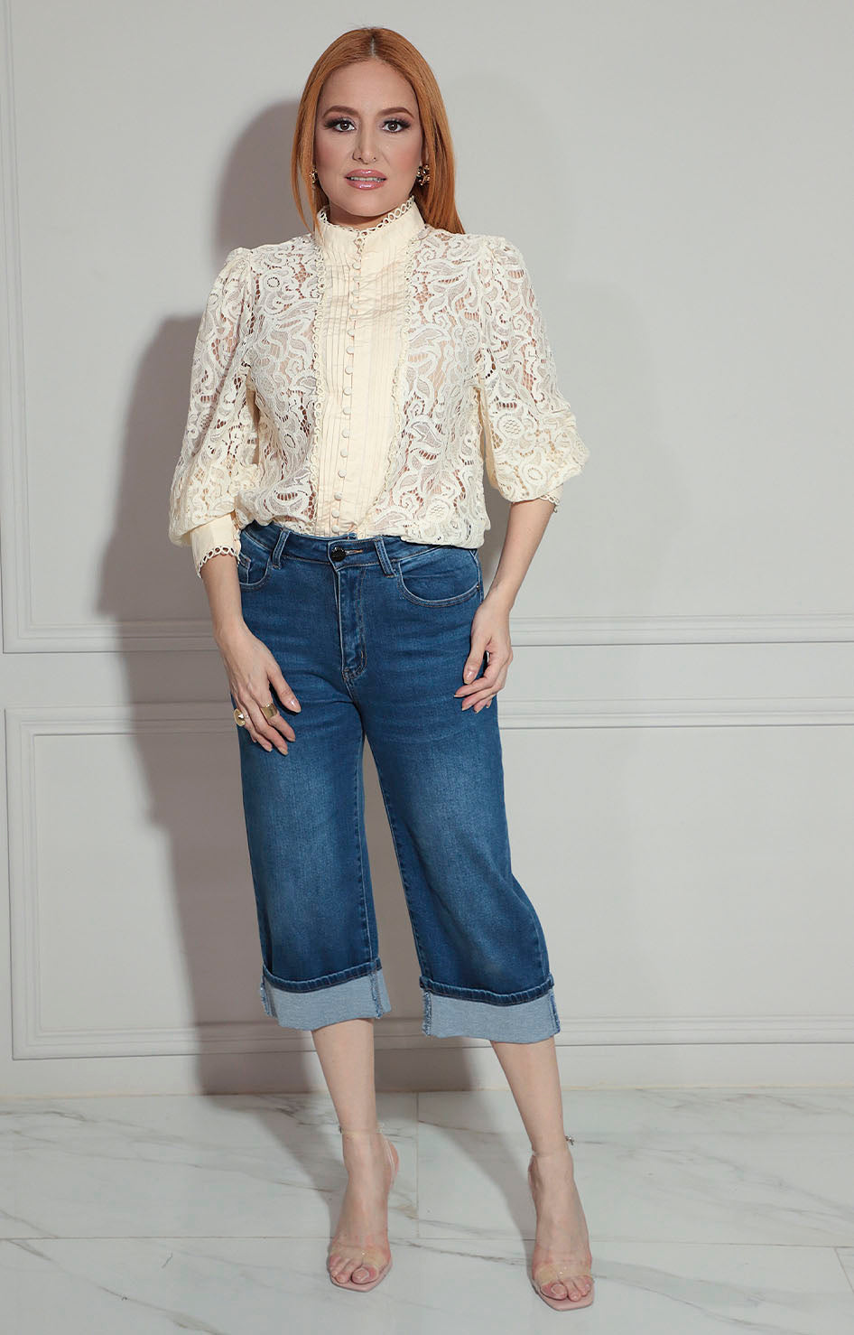 Camisera beige en encaje - BLUSA Boutiquemirel 