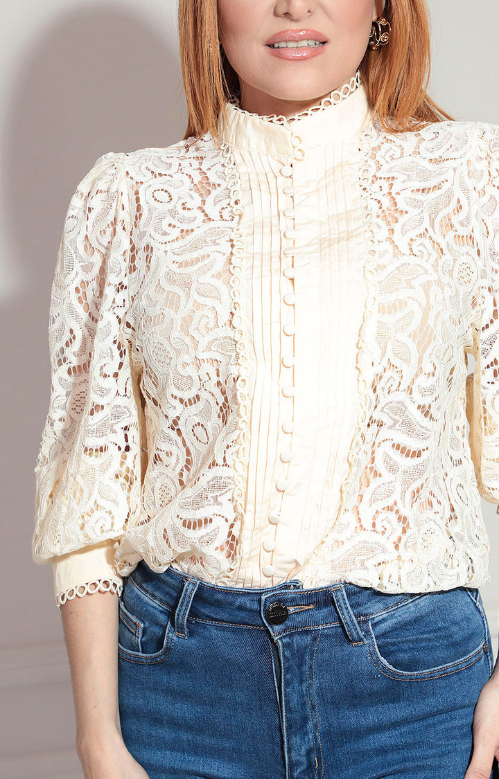 Camisera beige en encaje - BLUSA Boutiquemirel 
