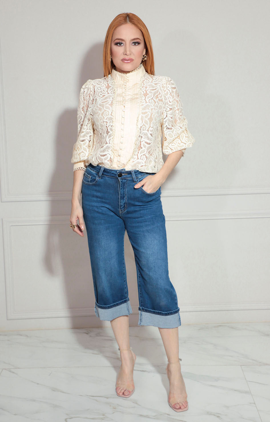 Camisera beige en encaje - BLUSA Boutiquemirel 