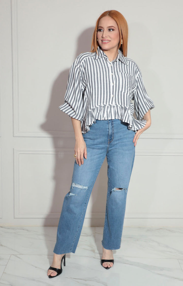 Blusa camisera con líneas - BLUSA Boutiquemirel 