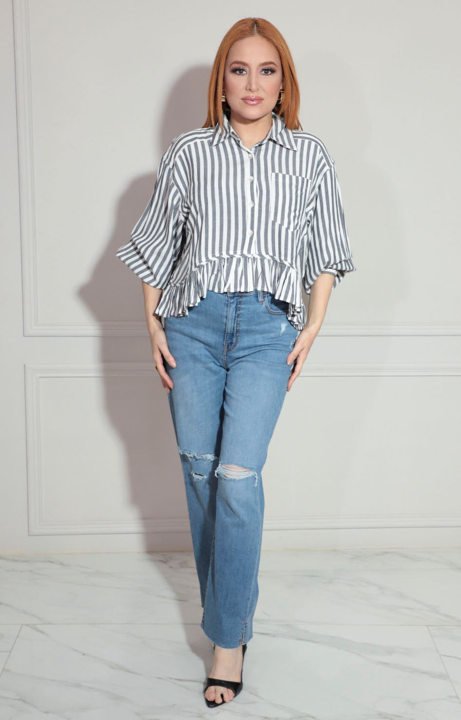 Blusa camisera con líneas - BLUSA Boutiquemirel 