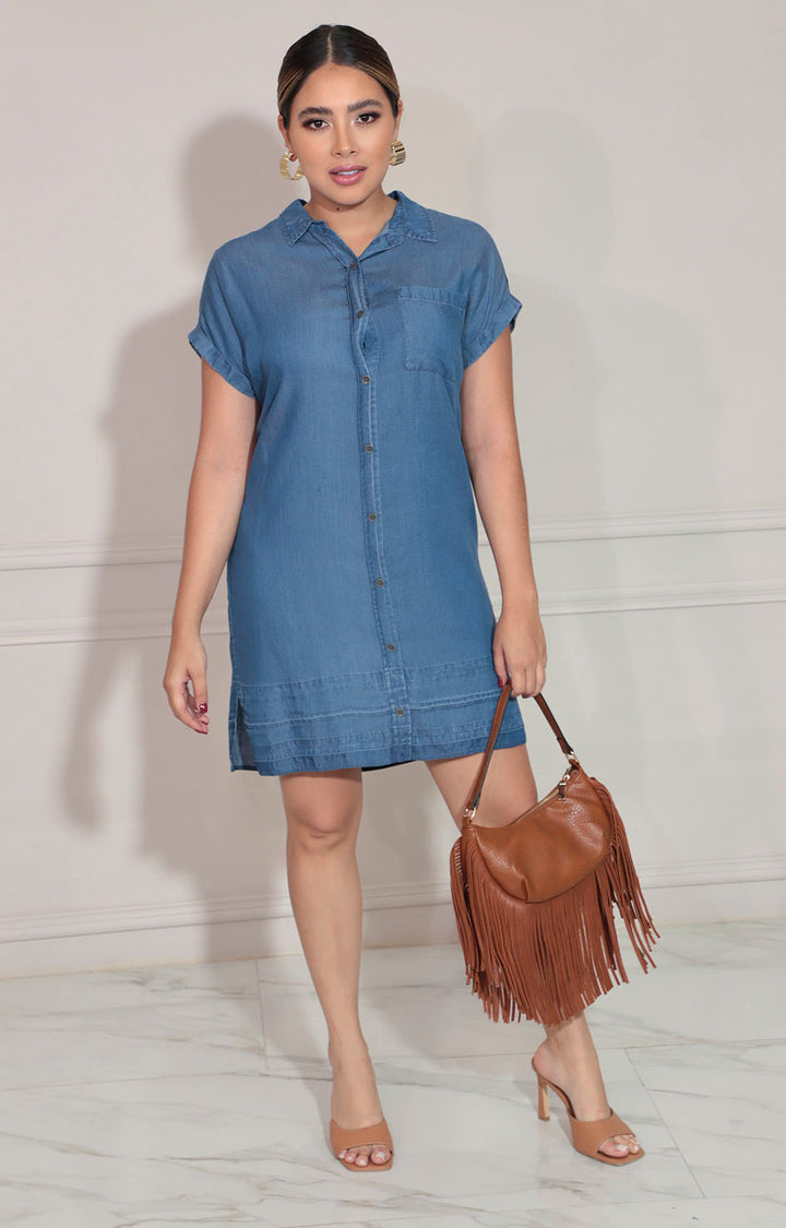 Vestido azul con botones frontal - VESTIDO Boutiquemirel 