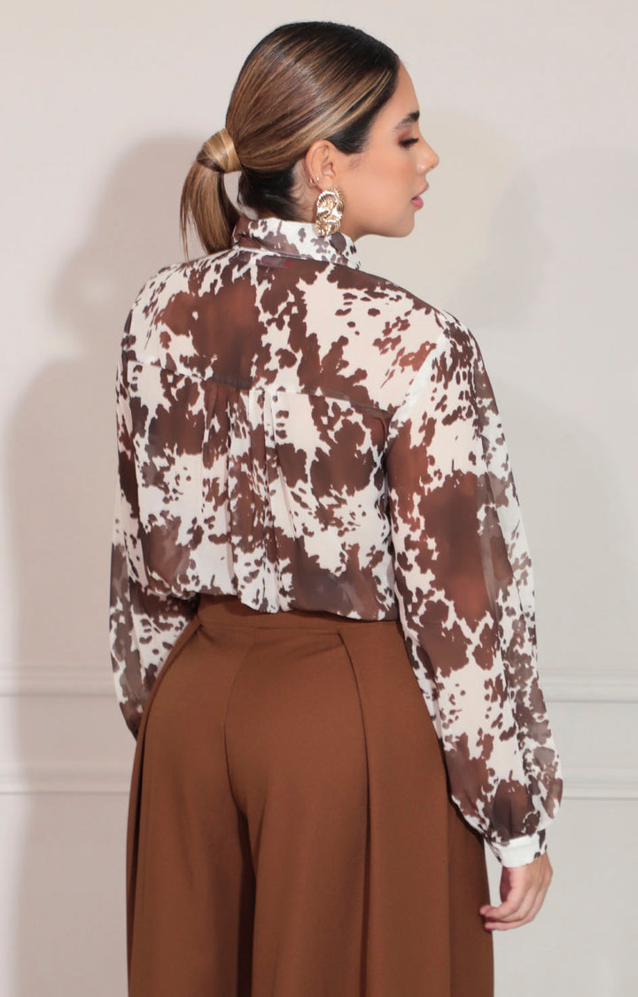 Camisera café con lazo - BLUSA Boutiquemirel 