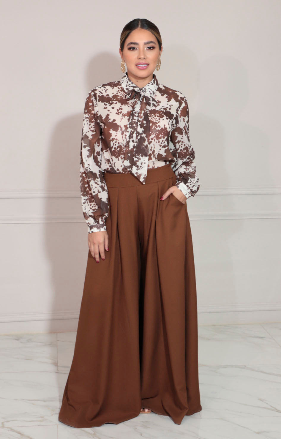 Camisera café con lazo - BLUSA Boutiquemirel 