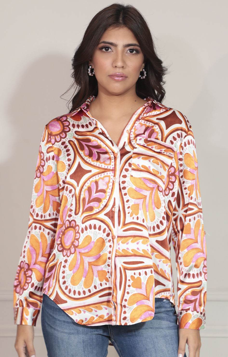 Camisera satinada café - BLUSA Boutiquemirel 