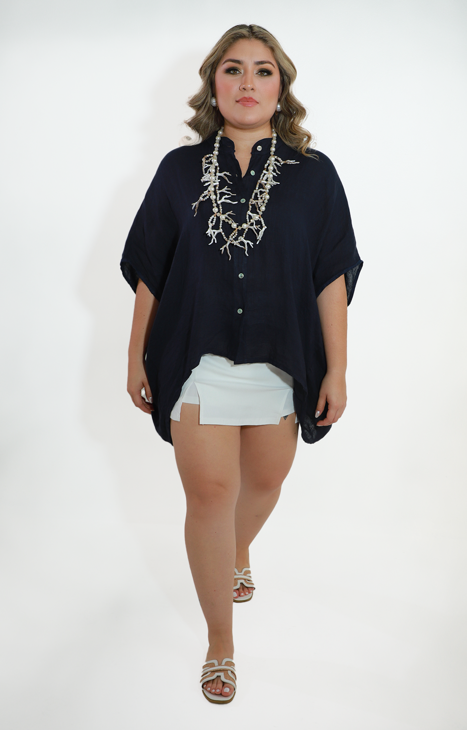 Maxi blusa azul marino de botones - BLUSA Boutiquemirel 