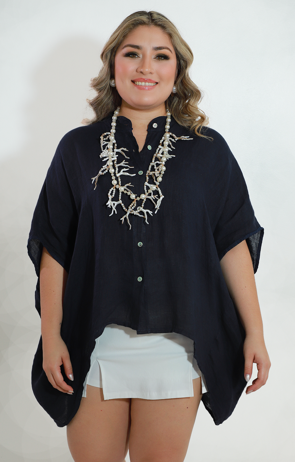 Maxi blusa azul marino de botones - BLUSA Boutiquemirel 