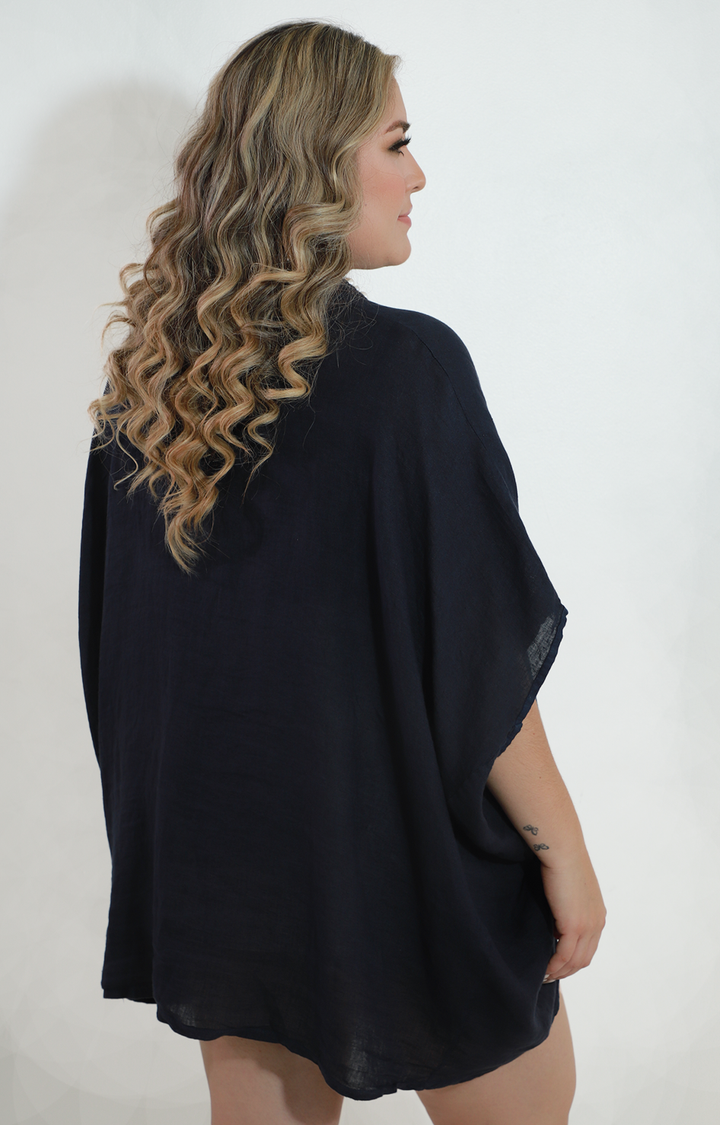 Maxi blusa azul marino de botones - BLUSA Boutiquemirel 