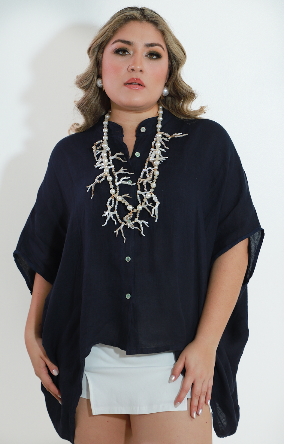 Maxi blusa azul marino de botones - BLUSA Boutiquemirel 