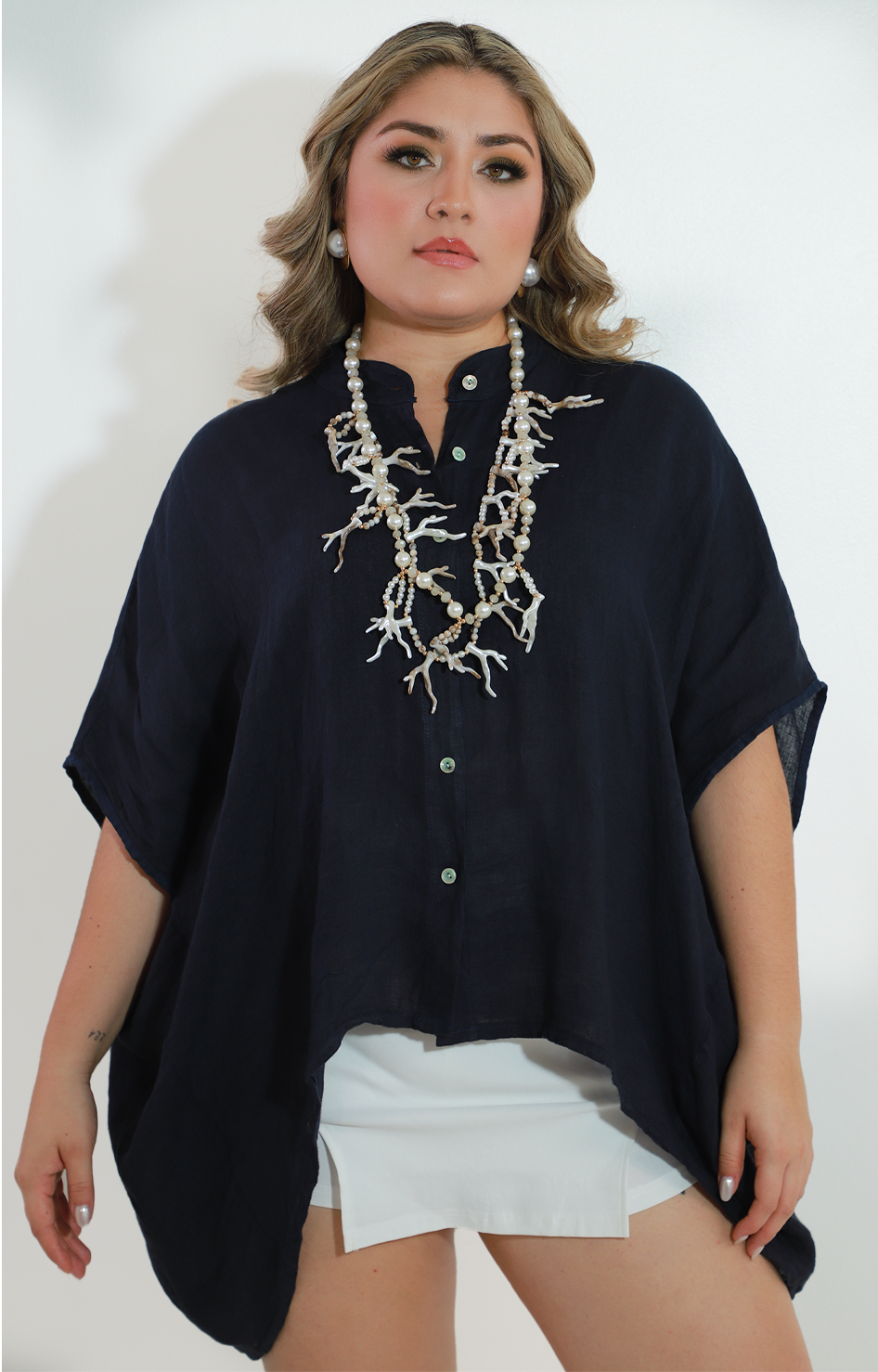 Maxi blusa azul marino de botones - BLUSA Boutiquemirel 