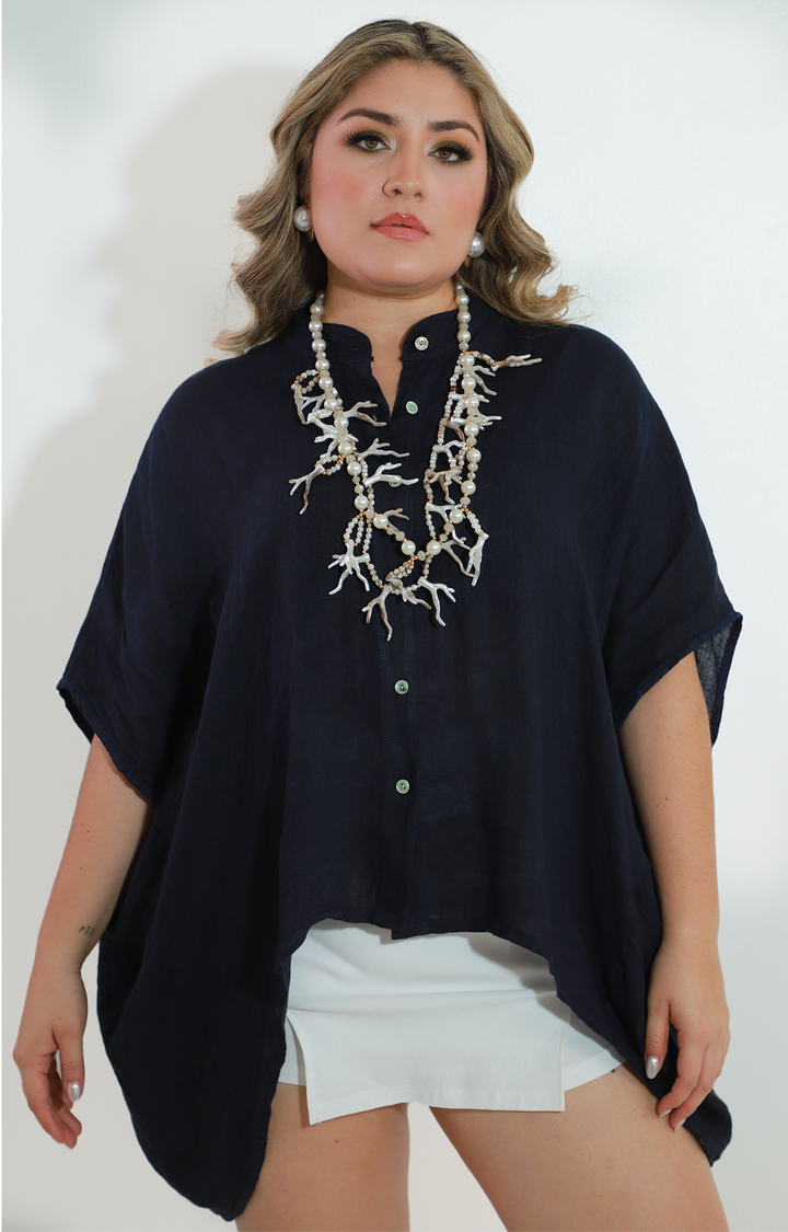 Maxi blusa azul marino de botones - BLUSA Boutiquemirel 