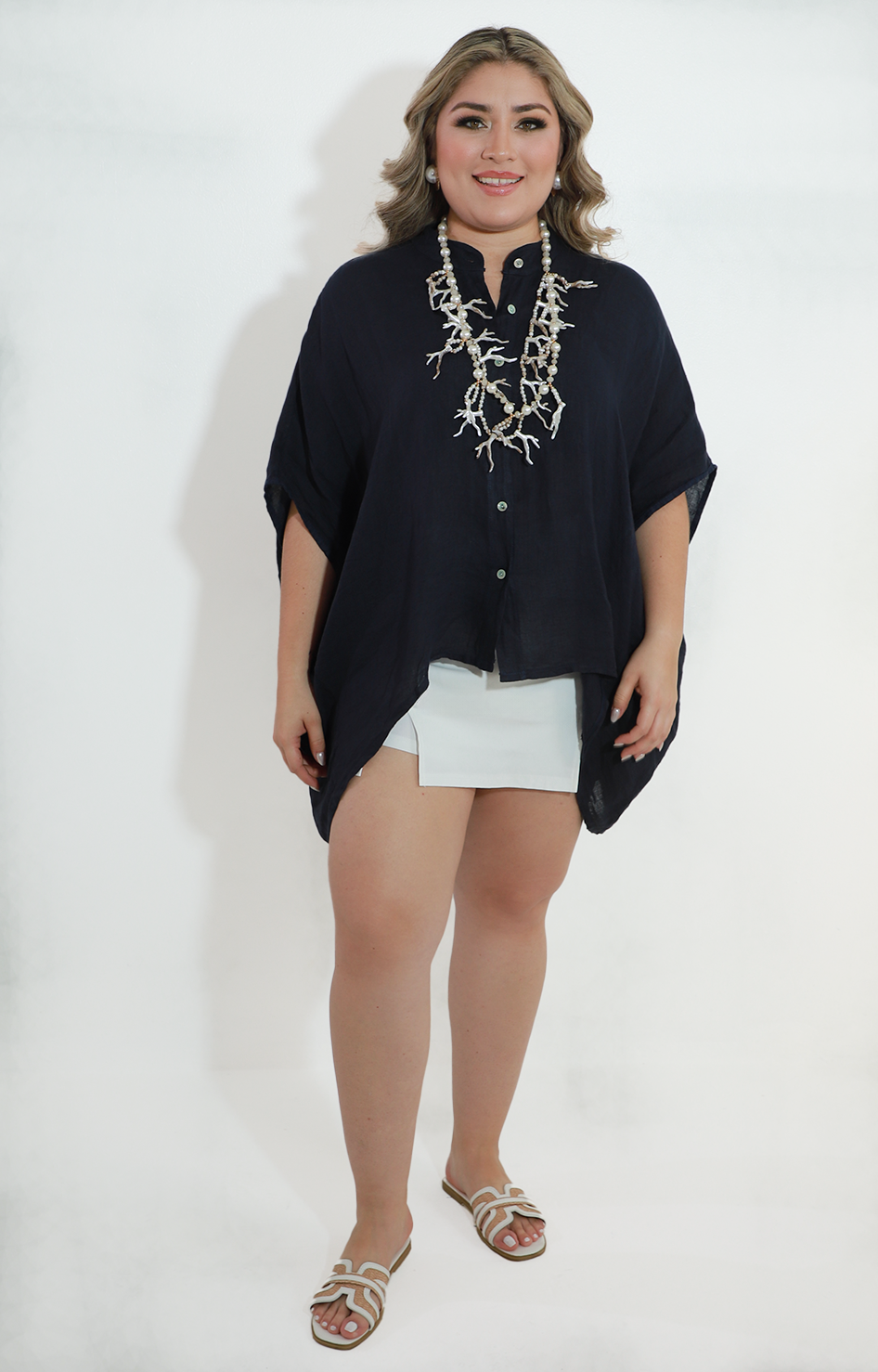 Maxi blusa azul marino de botones - BLUSA Boutiquemirel 