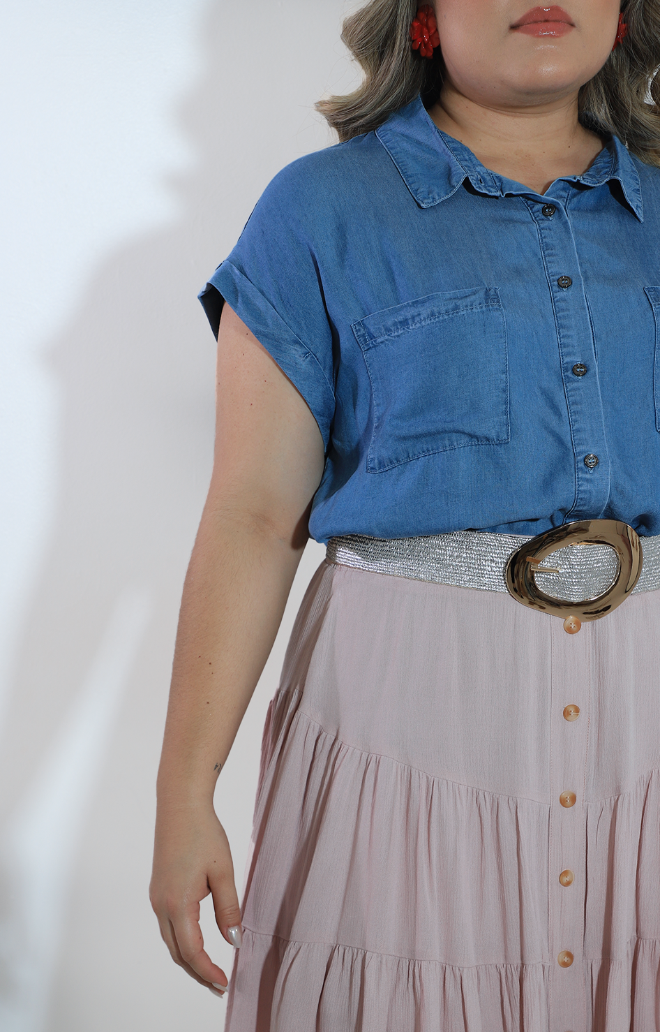 Falda rosa con elastico y botones frontales - FALDA Boutiquemirel 