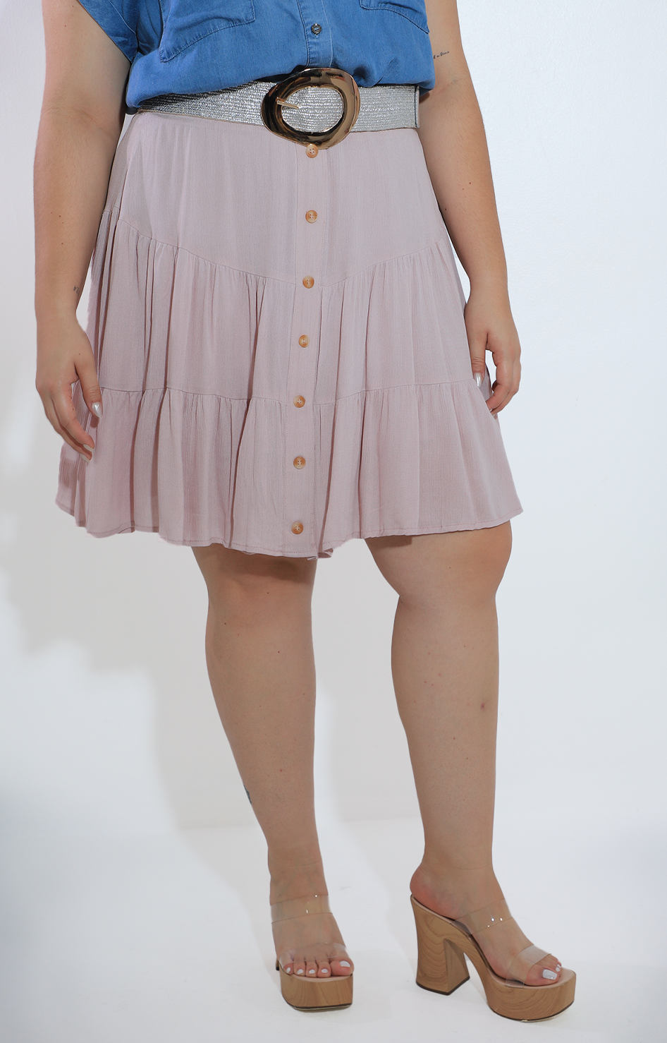 Falda rosa con elastico y botones frontales - FALDA Boutiquemirel 